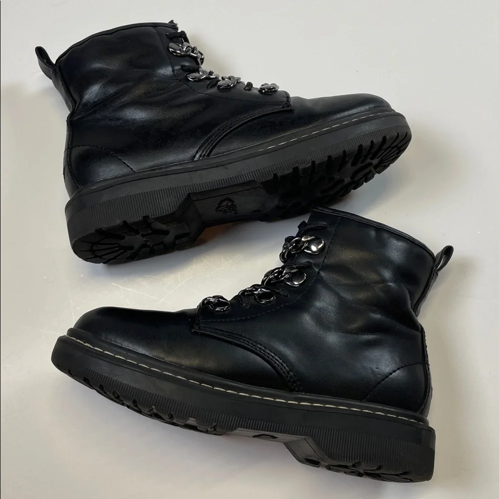 Lelli Kelly Black Combat Boots Chain Detail EU 32 US Youth 1/Girls 1-1.5 Leather